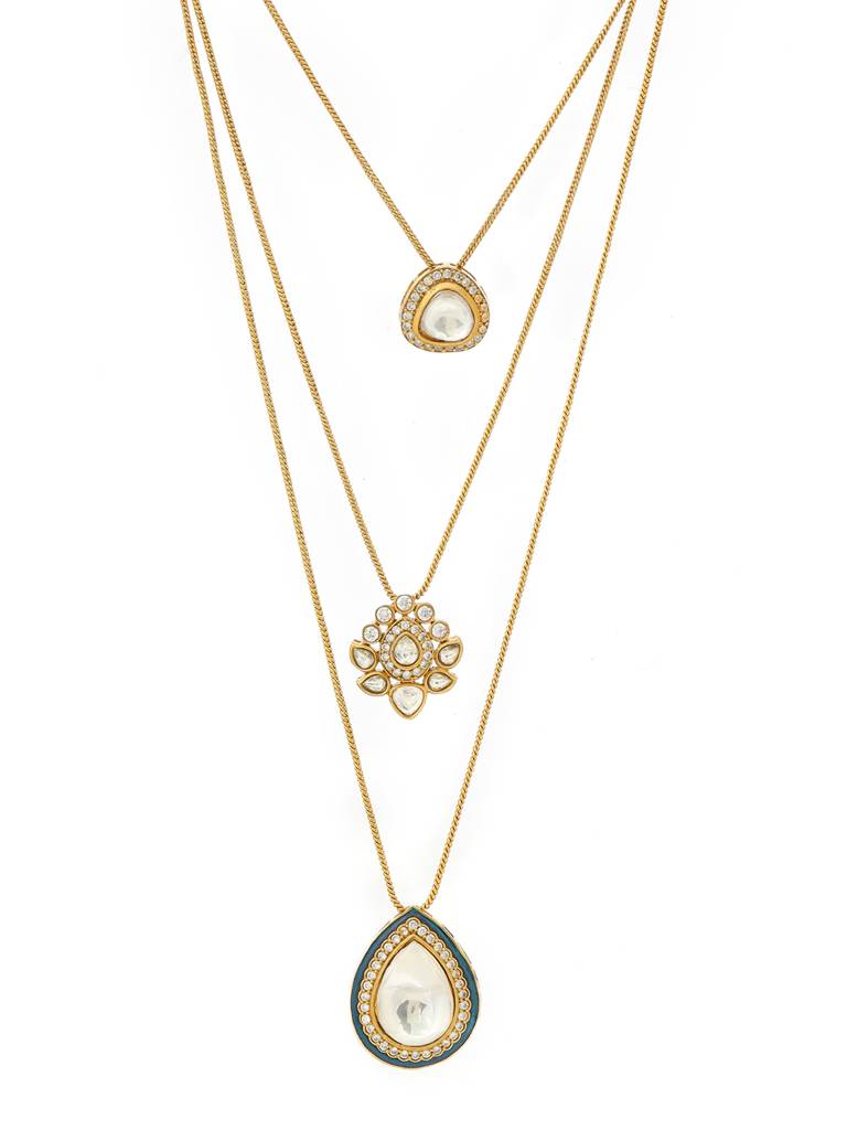 Ruby Raang Kundan Antique Finish Earrings And Dew Drop Necklace Set : RRMAYJJ25-27