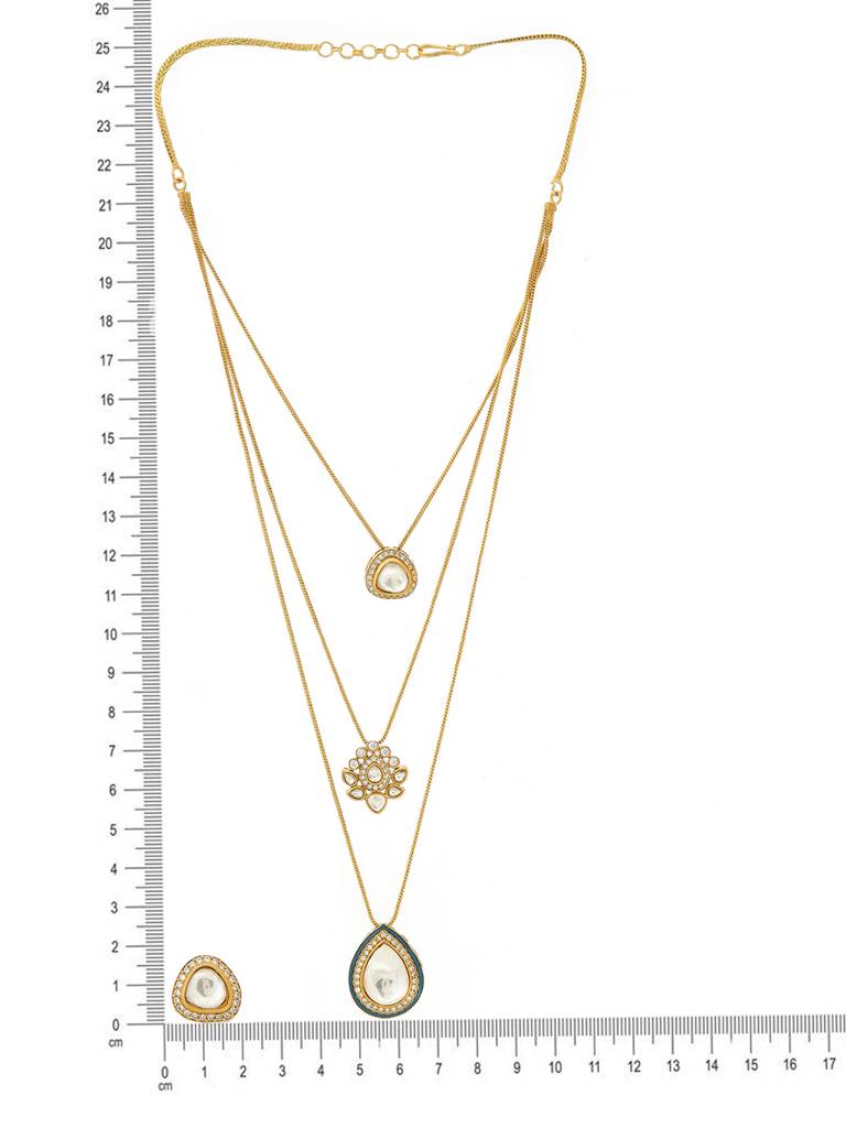 Ruby Raang Kundan Antique Finish Earrings And Dew Drop Necklace Set : RRMAYJJ25-27