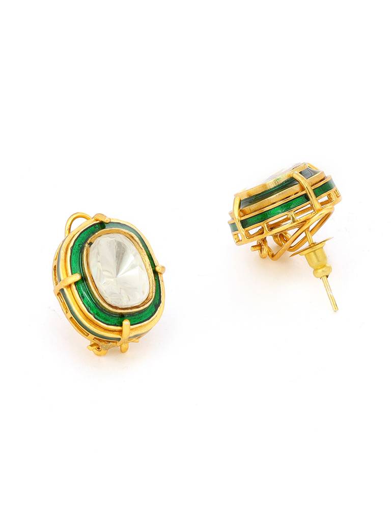 Ruby Raang Green Meenakari Antique Finish Earrings And Drop Necklace Set : RRMAYJJ25-28