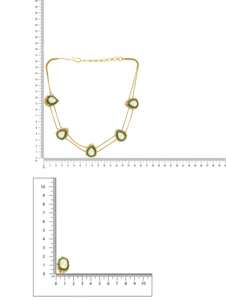 Ruby Raang Green Meenakari Antique Finish Earrings And Drop Necklace Set : RRMAYJJ25-28