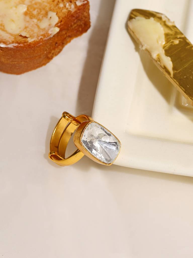 Ruby Raang Kundan Gold Plated Emarald Cut Ring : RRMAYJJ25-31