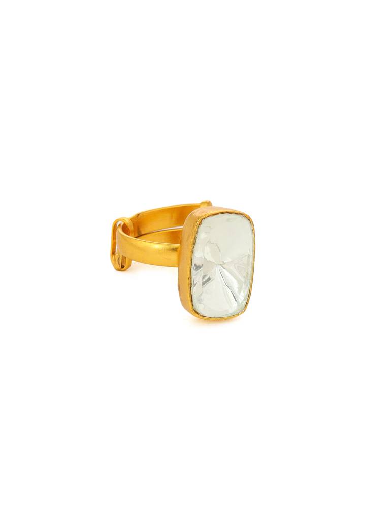 Ruby Raang Kundan Gold Plated Emarald Cut Ring : RRMAYJJ25-31