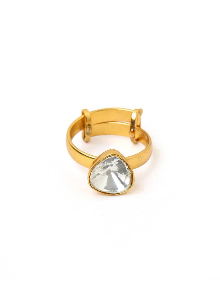 Ruby Raang Kundan Gold Plated Trillion Cut Ring : RRMAYJJ25-32