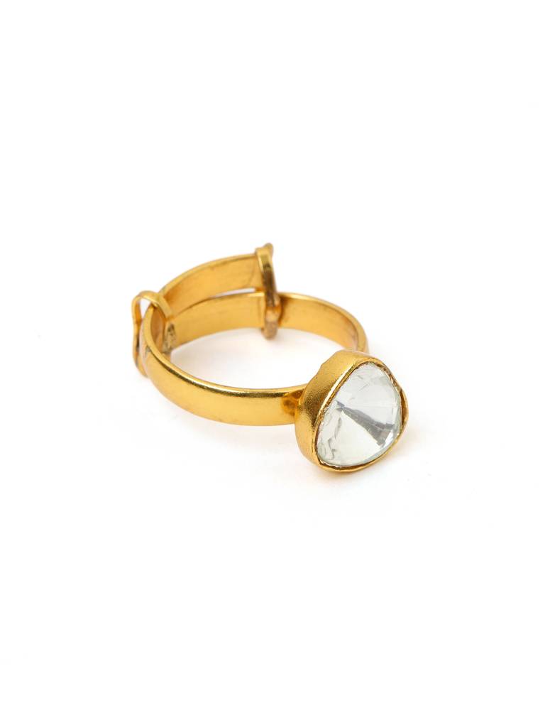 Ruby Raang Kundan Gold Plated Trillion Cut Ring : RRMAYJJ25-32