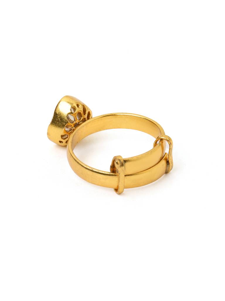 Ruby Raang Kundan Gold Plated Trillion Cut Ring : RRMAYJJ25-32