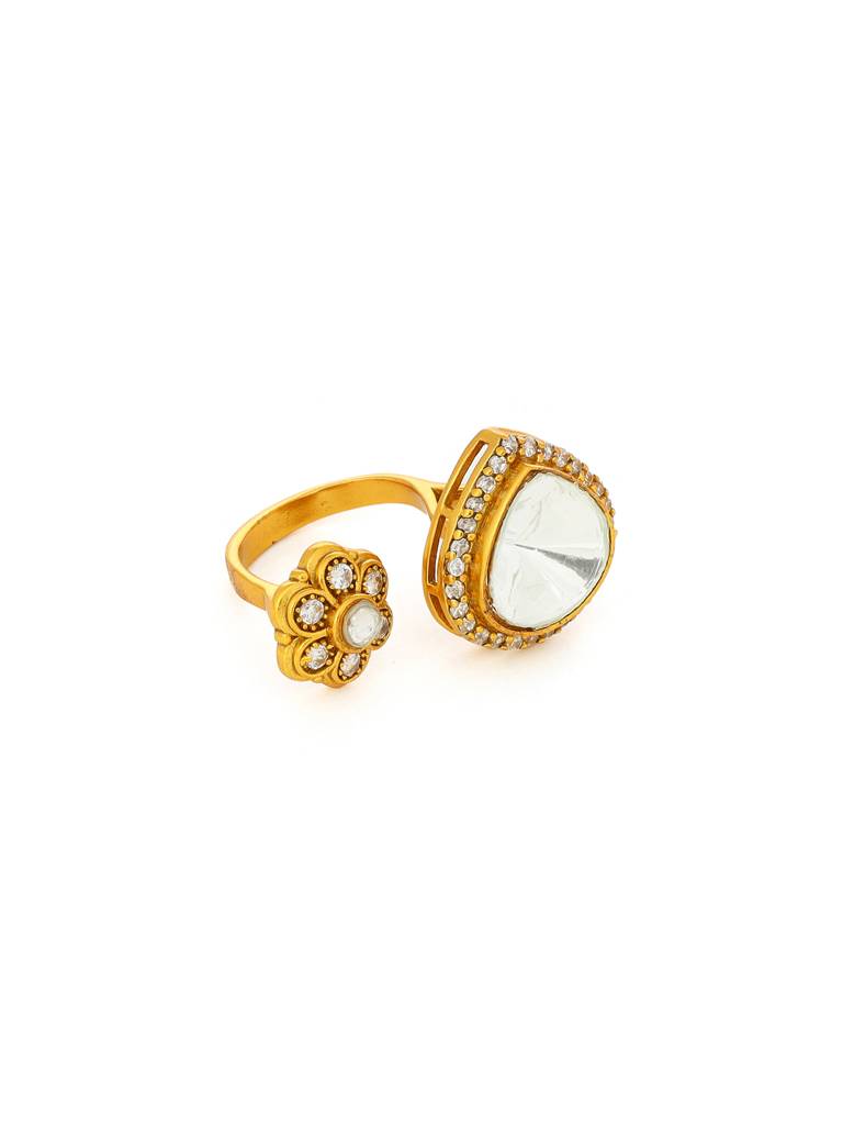 Ruby Raang Kundan Gold Plated Hexagon And Pear Ring : RRMAYJJ25-33