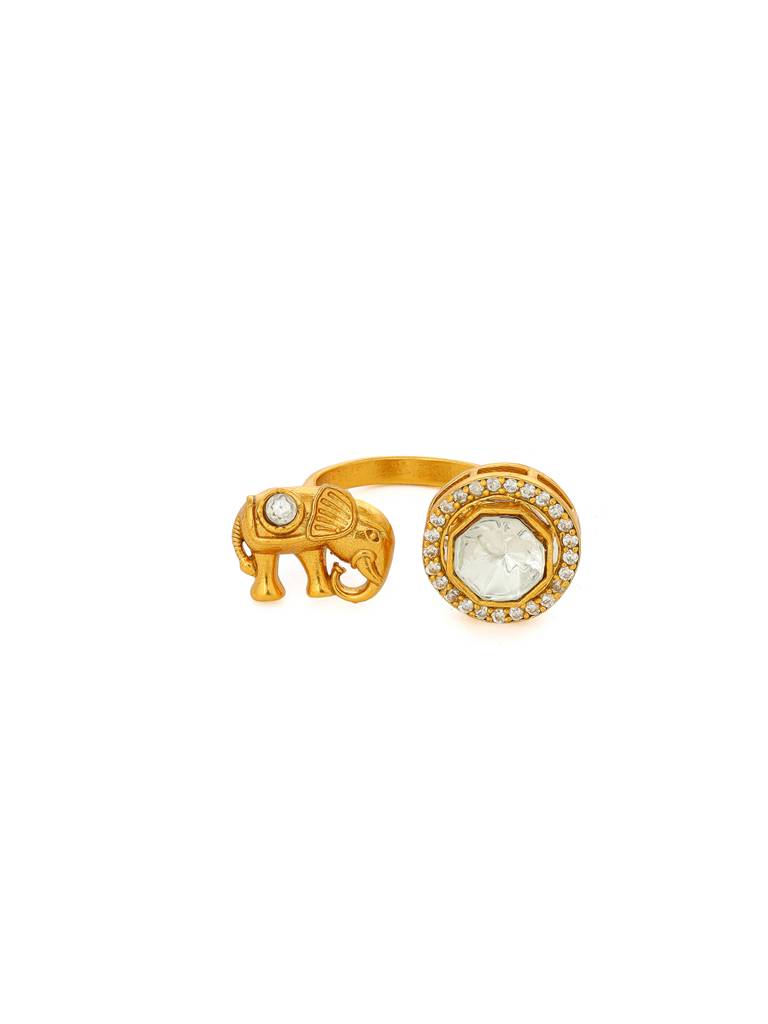 Ruby Raang Kundan Gold Plated Elephant And Round Ring : RRMAYJJ25-34
