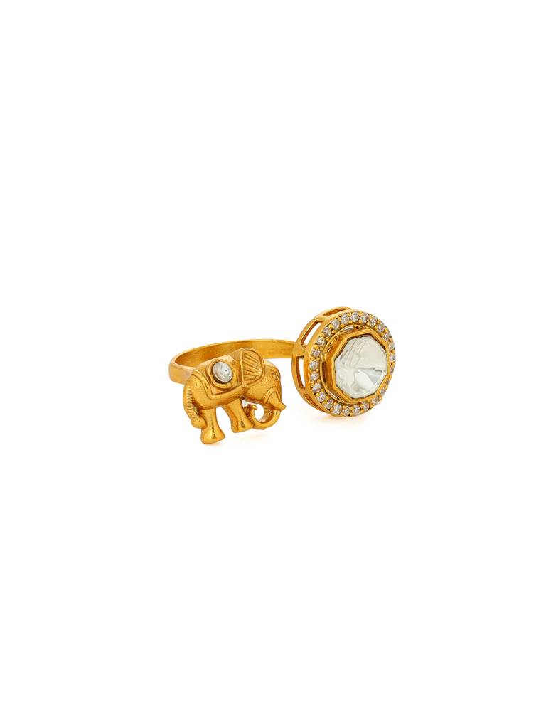 Ruby Raang Kundan Gold Plated Elephant And Round Ring : RRMAYJJ25-34
