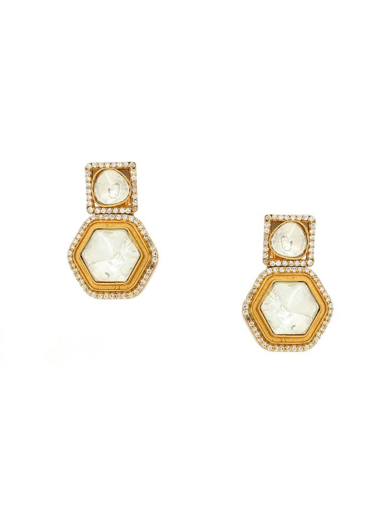Ruby Raang Square Kundan Earrings With Hexagon Drop : RRMAYJJ25-5
