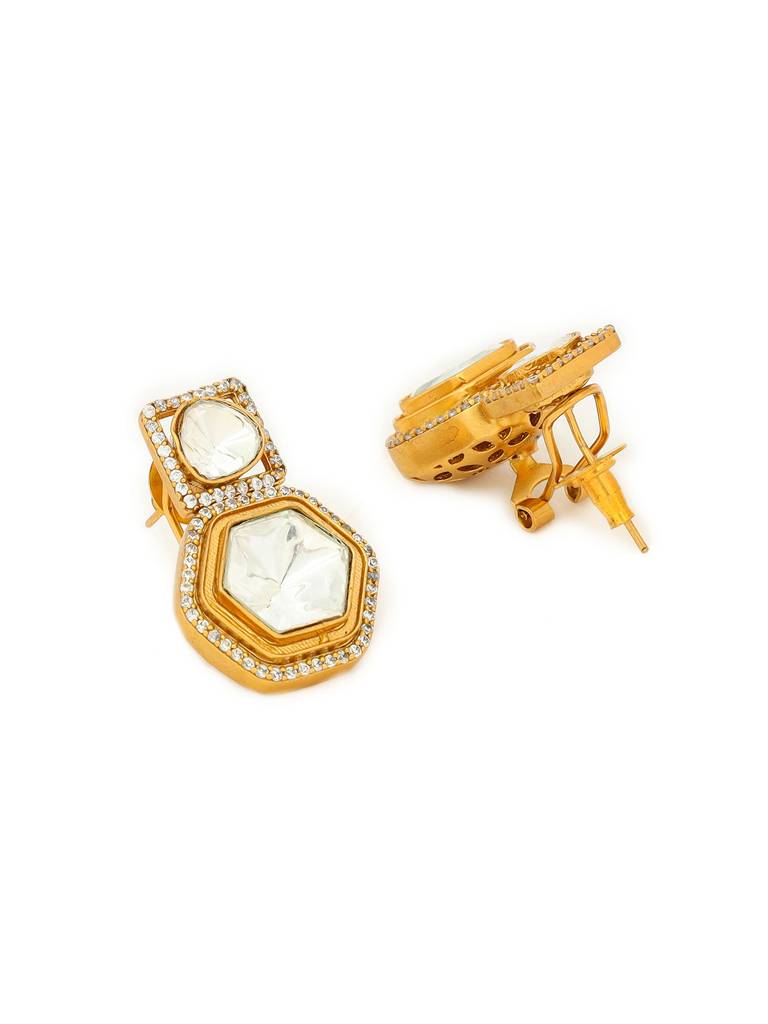 Ruby Raang Square Kundan Earrings With Hexagon Drop : RRMAYJJ25-5