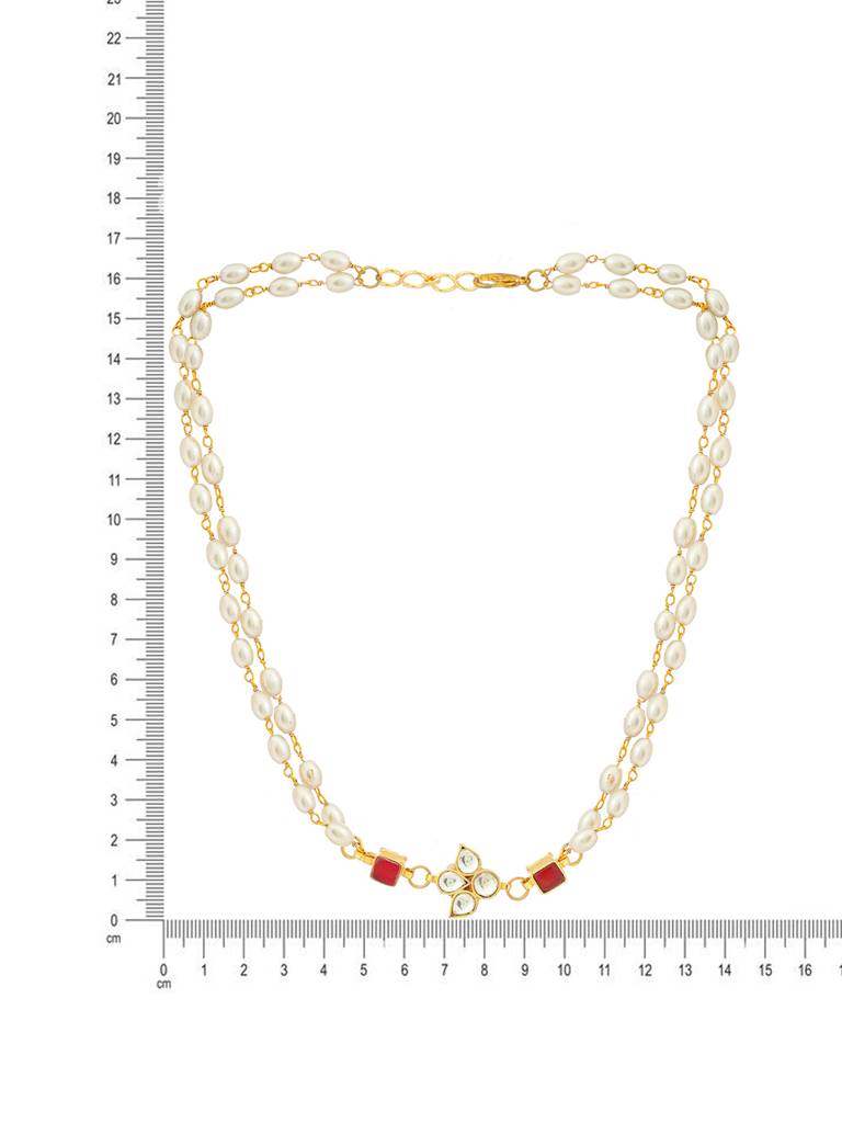White And Red Beaded Gold Plated Flower Kundan Necklace By Ruby Raang : RRMAYJM25-41