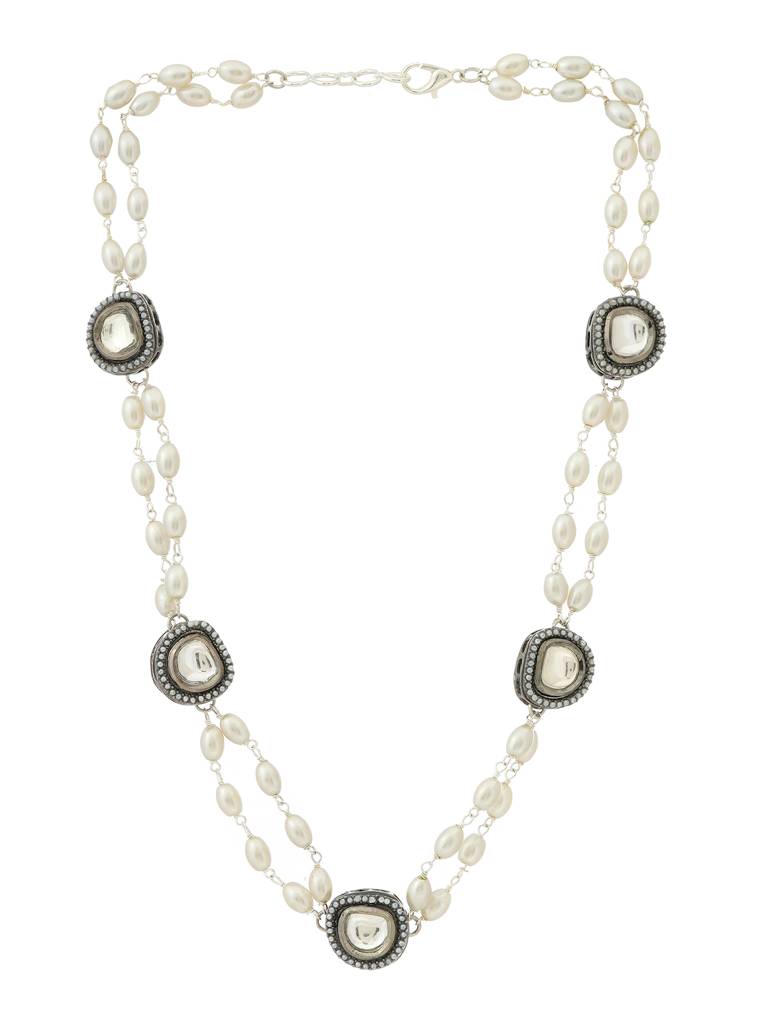 Rhodium Plated Kundan Necklace By Ruby Raang : RRMAYMP25-49