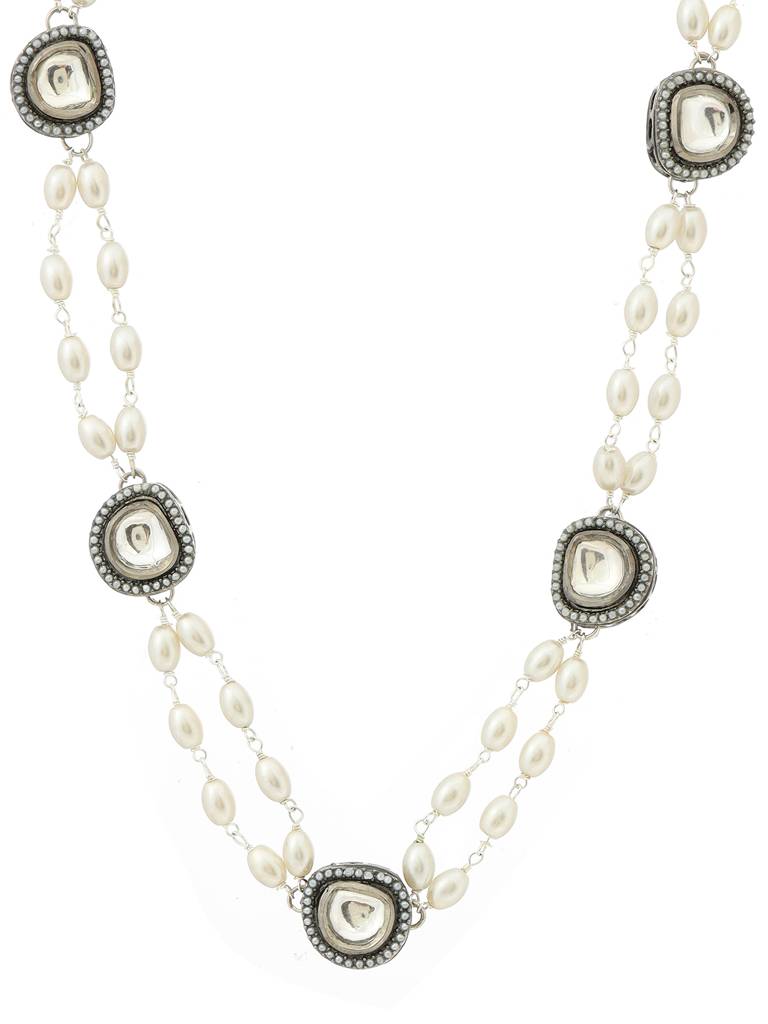 Rhodium Plated Kundan Necklace By Ruby Raang : RRMAYMP25-49