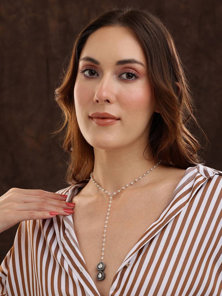 Beaded Kundan Necklace By Ruby Raang-Rrmaymp25-55 : RRMAYMP25-55
