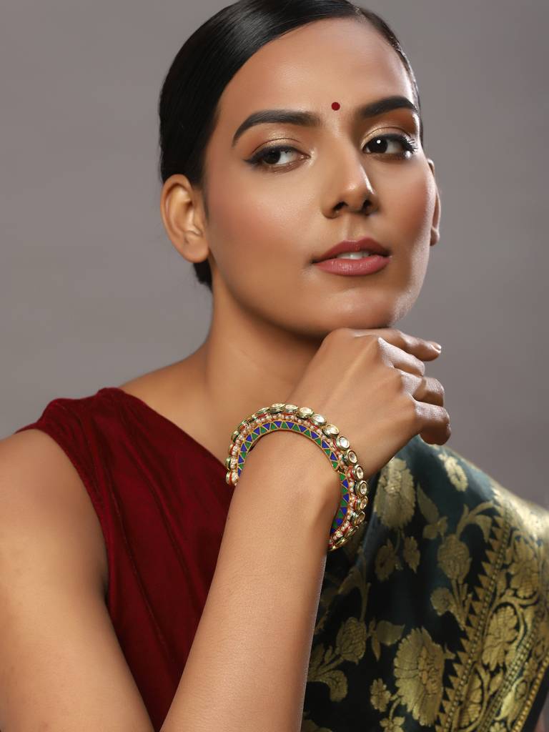 Gold-Plated Stone Studded Meenakari Bangle : RRMJ22-23