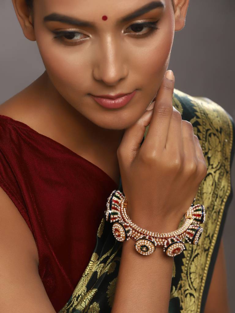 White & Green Stone Studded Meenakari Bangle : RRMJ22-24
