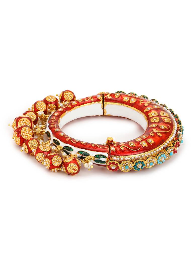 Gold-Plated Red Stone Studded Meenakari Bangle : RRMJ22-25