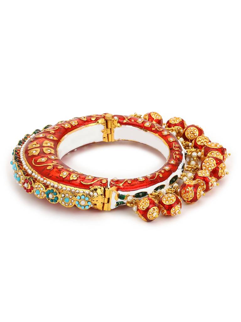 Gold-Plated Red Stone Studded Meenakari Bangle : RRMJ22-25