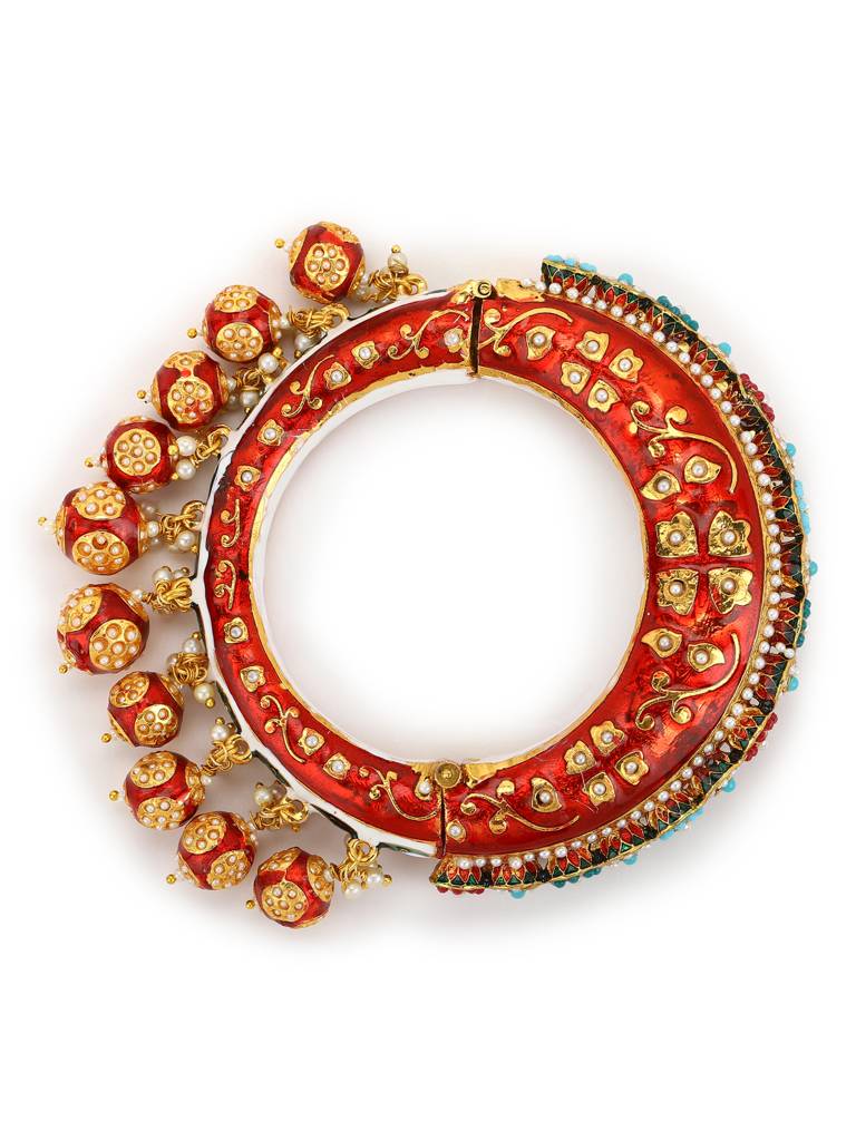 Gold-Plated Red Stone Studded Meenakari Bangle : RRMJ22-25