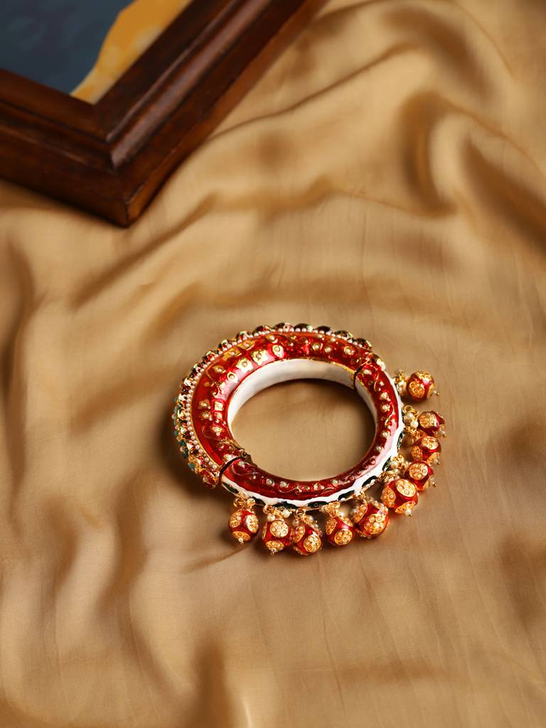 Gold-Plated Red Stone Studded Meenakari Bangle : RRMJ22-25