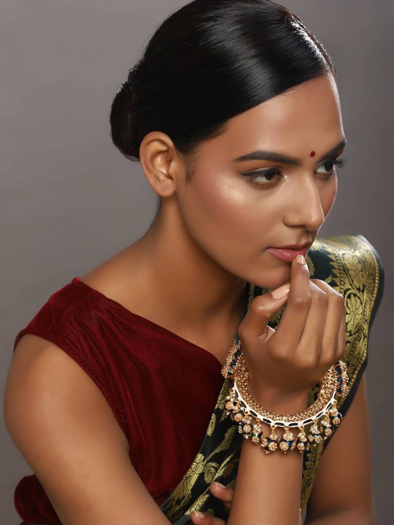 Gold-Plated Navy Blue Navratan Meenakari Bangle : RRMJ22-26