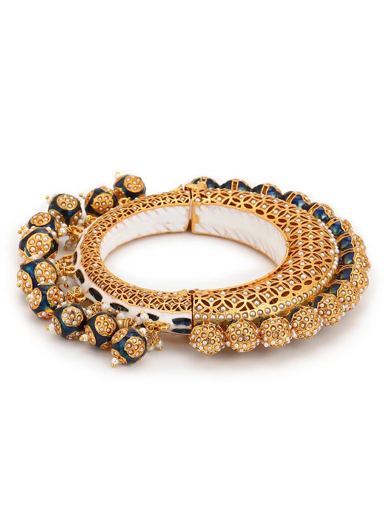 Gold-Plated Navy Blue Navratan Meenakari Bangle : RRMJ22-26