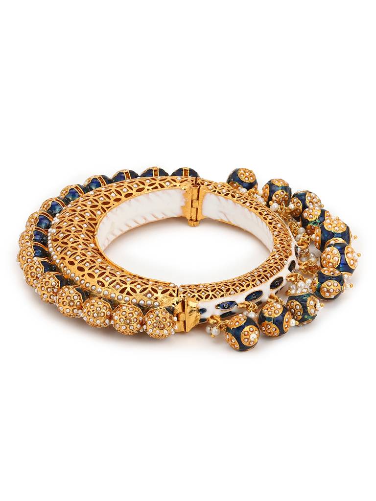 Gold-Plated Navy Blue Navratan Meenakari Bangle : RRMJ22-26