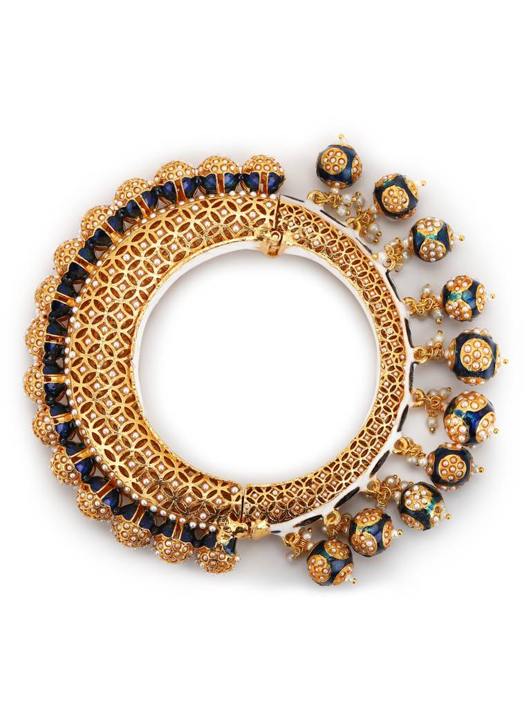 Gold-Plated Navy Blue Navratan Meenakari Bangle : RRMJ22-26