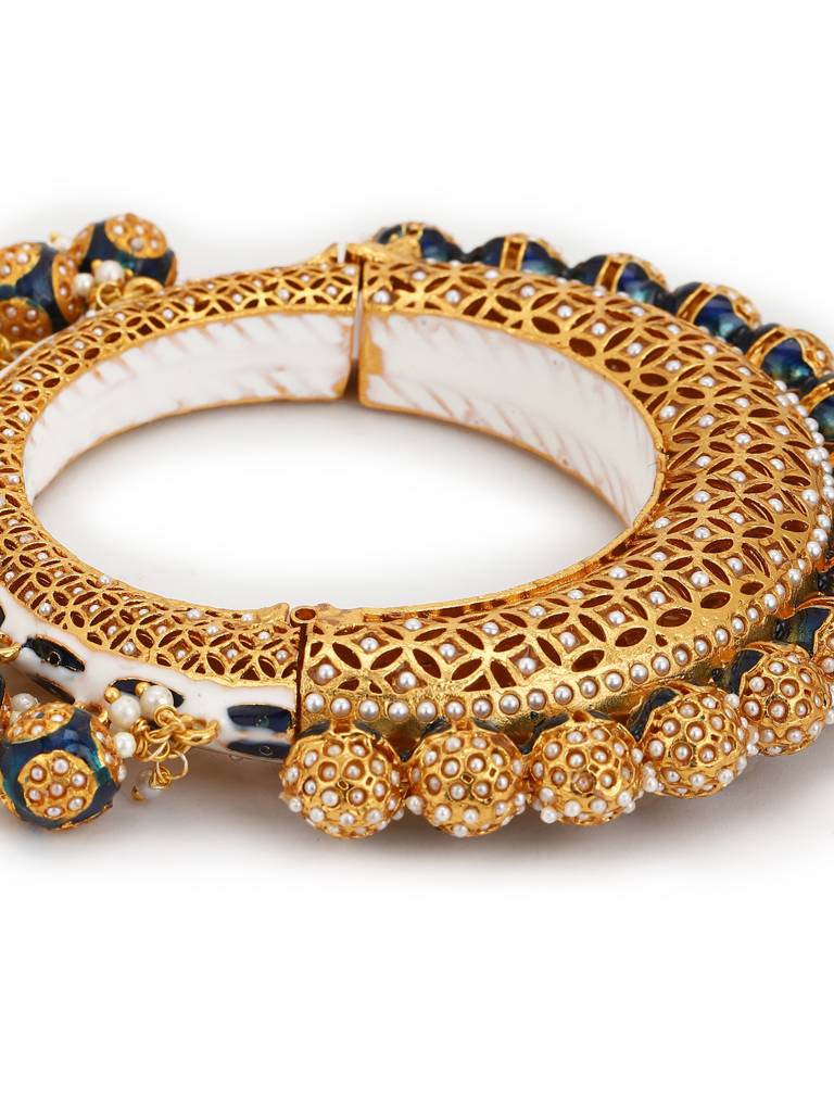 Gold-Plated Navy Blue Navratan Meenakari Bangle : RRMJ22-26