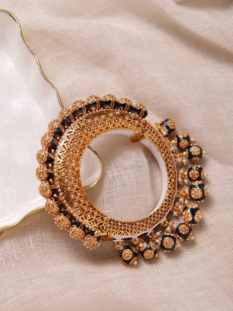 Gold-Plated Navy Blue Navratan Meenakari Bangle : RRMJ22-26