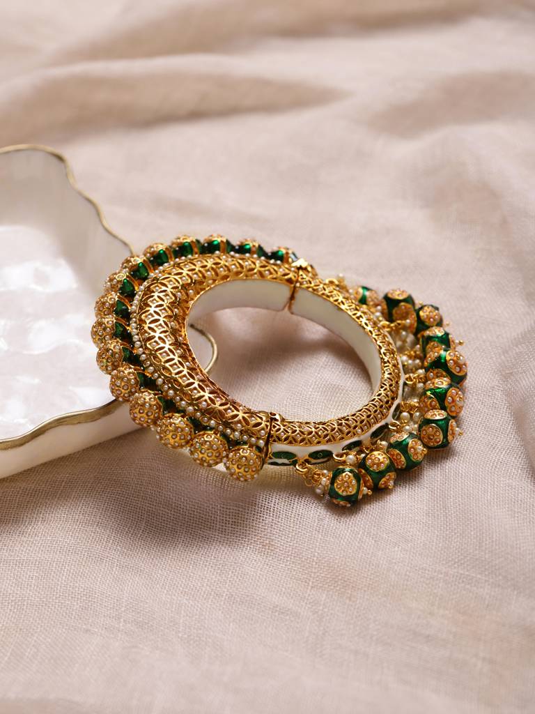 Gold-Plated Green Meenakari Bangle : RRMJ22-27