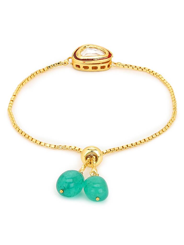 Gold-Plated & Green Brass Kundan Charm Bracelet : RRMJ22-28