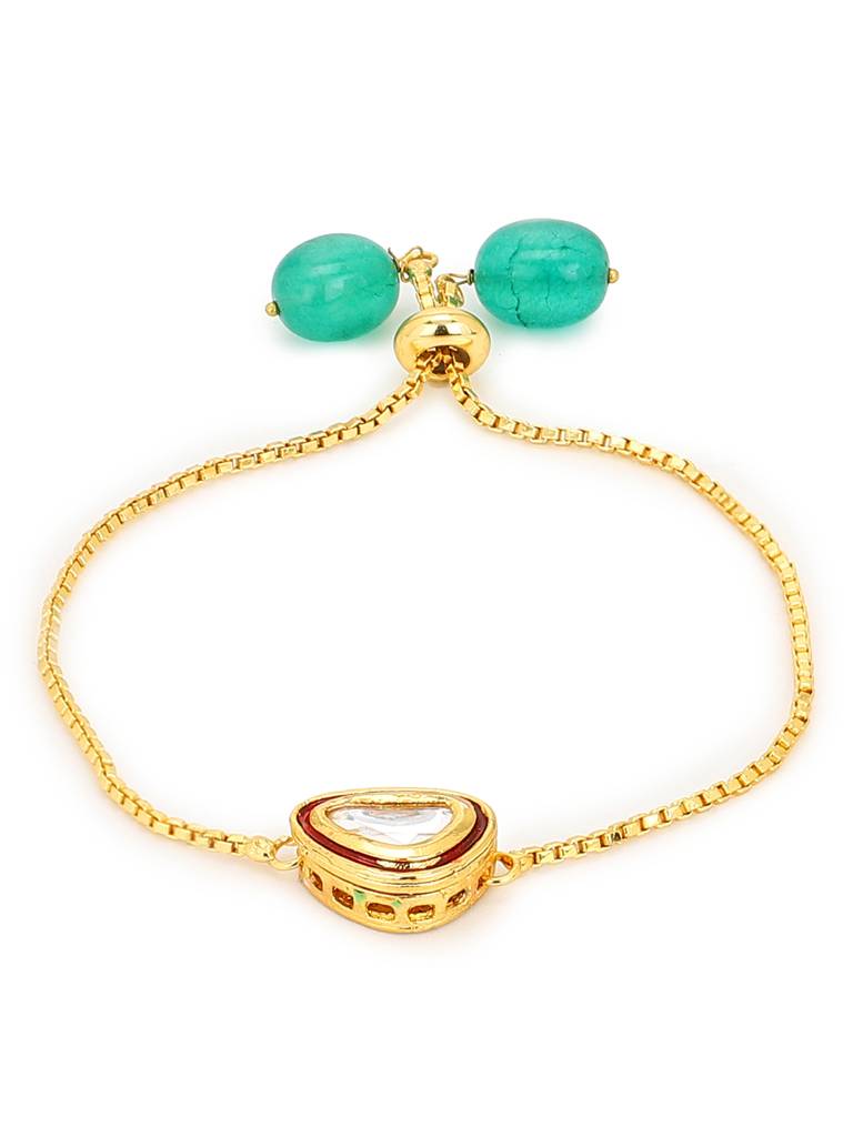 Gold-Plated & Green Brass Kundan Charm Bracelet : RRMJ22-28