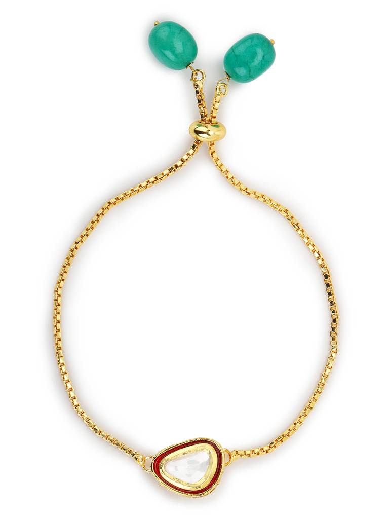 Gold-Plated & Green Brass Kundan Charm Bracelet : RRMJ22-28