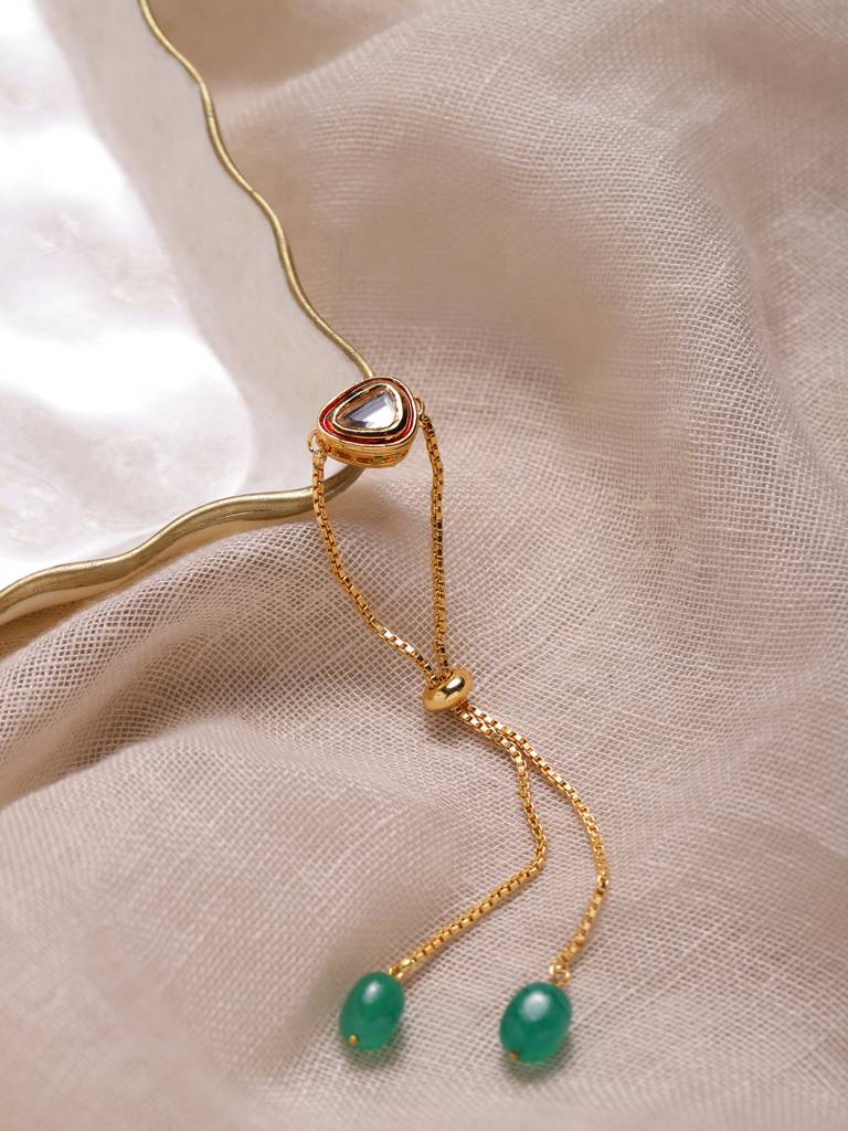 Gold-Plated & Green Brass Kundan Charm Bracelet : RRMJ22-28