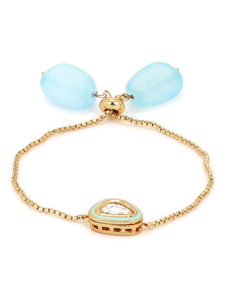 Blue & Gold-Toned Brass Handcrafted Gold-Plated Charm Bracelet : RRMJ22-29