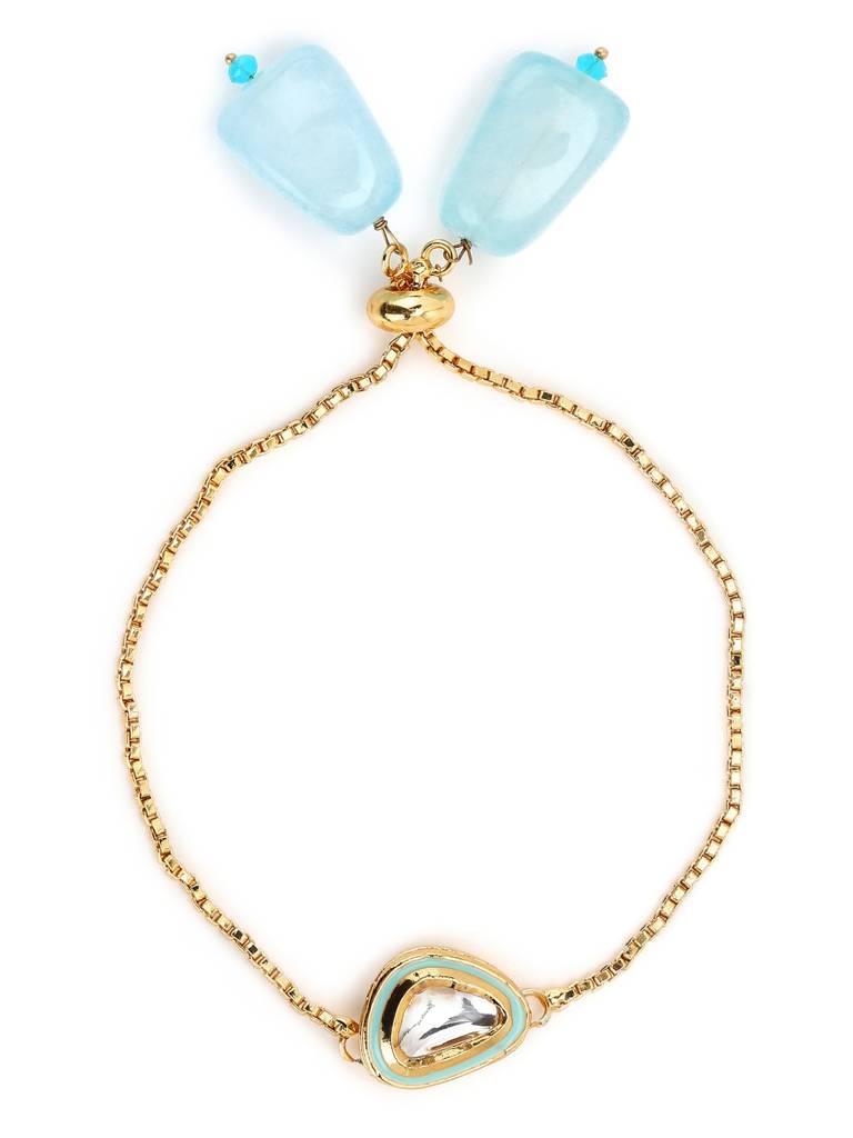 Blue & Gold-Toned Brass Handcrafted Gold-Plated Charm Bracelet : RRMJ22-29