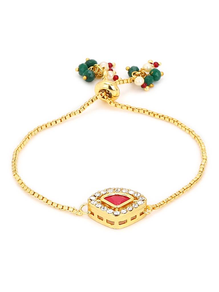 Gold-Plated & Pink Kundan Studded Brass Charm Bracelet : RRMJ22-30