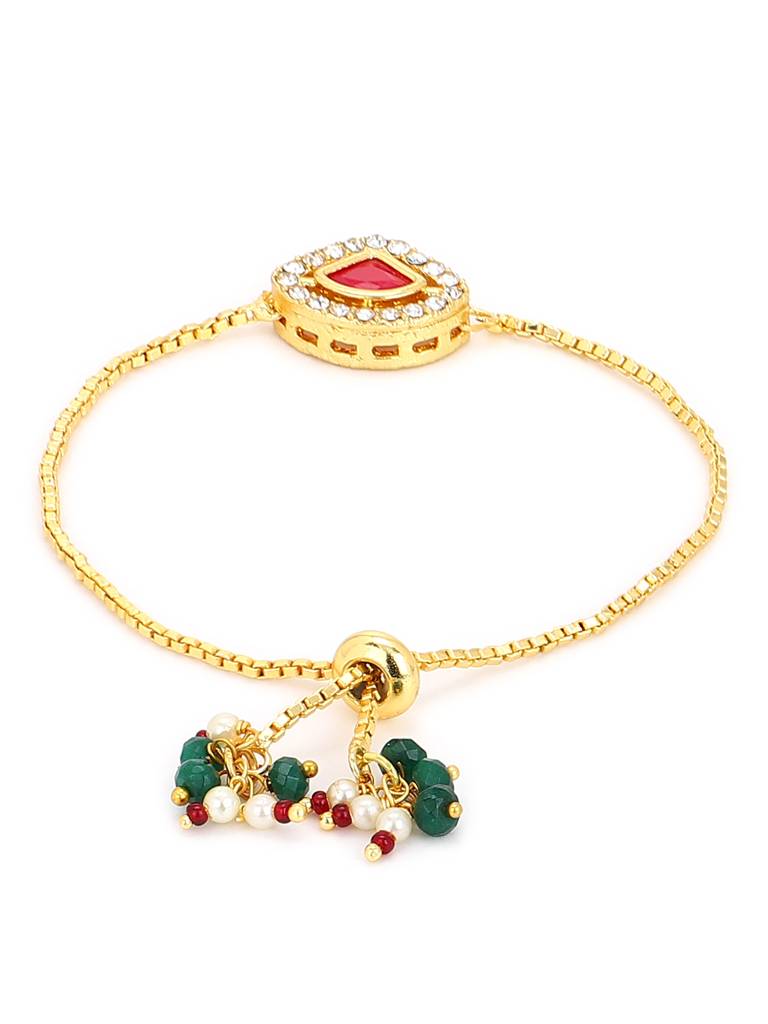Gold-Plated & Pink Kundan Studded Brass Charm Bracelet : RRMJ22-30