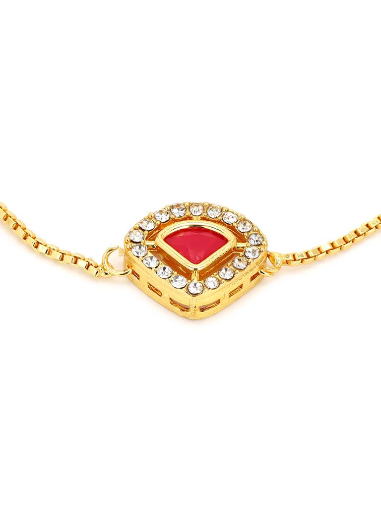 Gold-Plated & Pink Kundan Studded Brass Charm Bracelet : RRMJ22-30