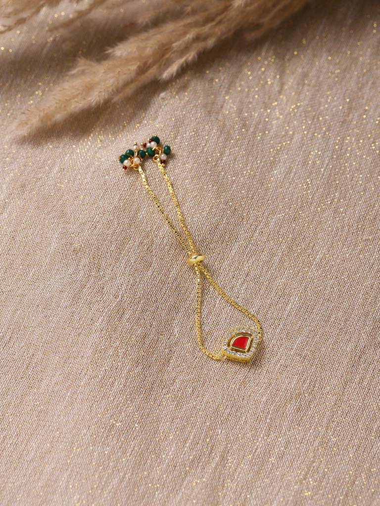 Gold-Plated & Pink Kundan Studded Brass Charm Bracelet : RRMJ22-30