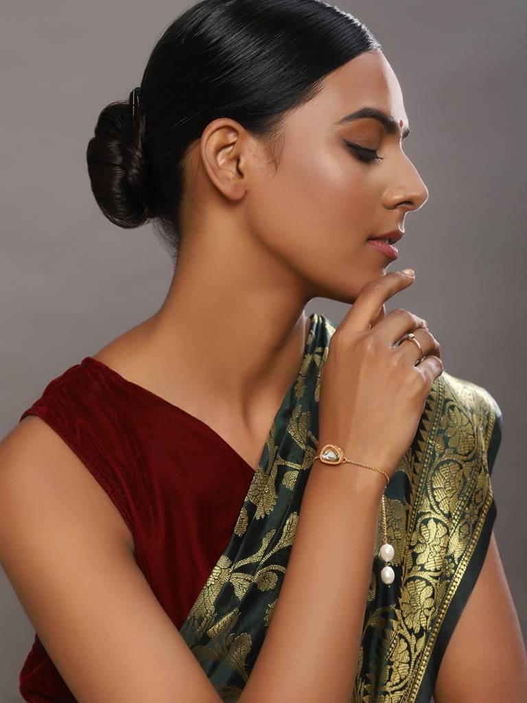 Gold Kundan Studded Brass Charm Bracelet : RRMJ22-32