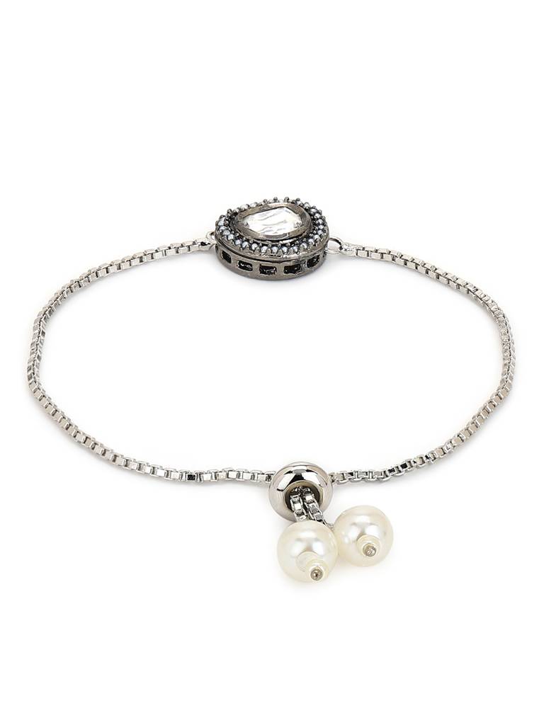 Silver Kundan Studded Brass Charm Bracelet : RRMJ22-34