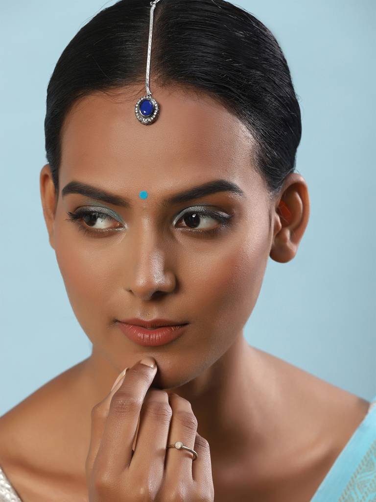 Blue Kundan Studded Maang Tikka : RRMJ22-37