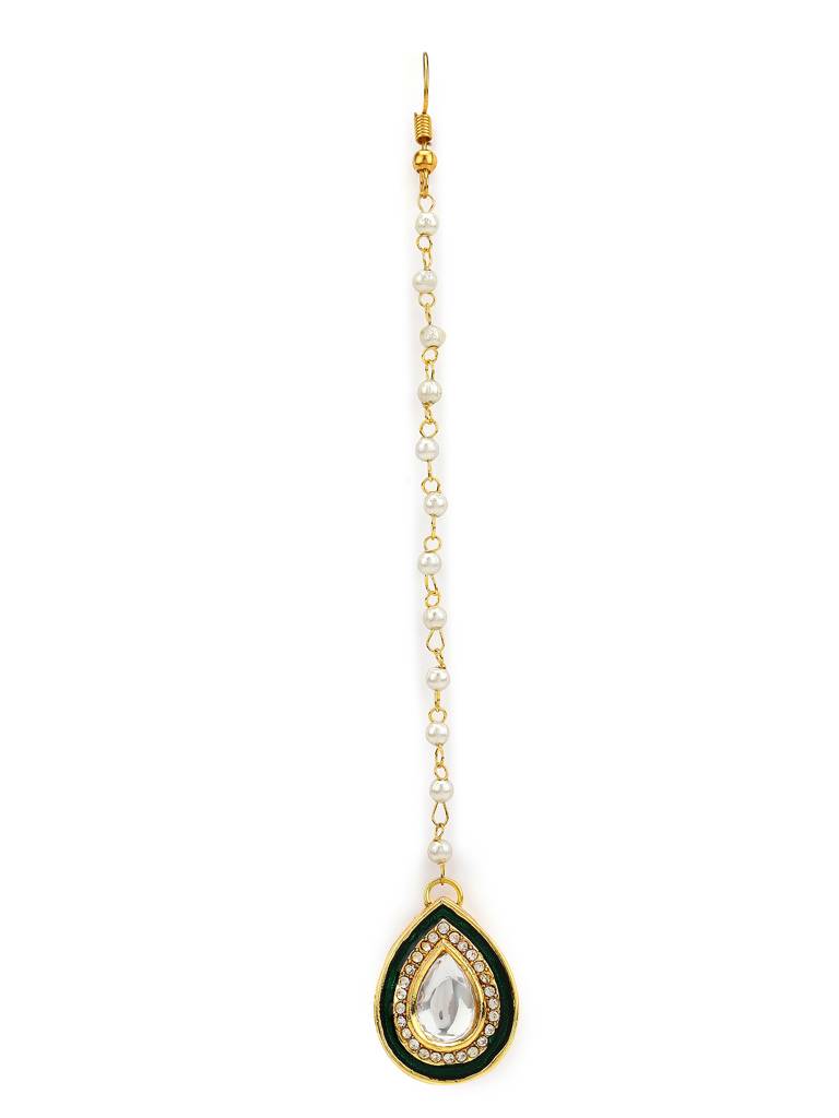 Kundan-Studded & Pearl Beaded Maang Tikka : RRMJ22-40