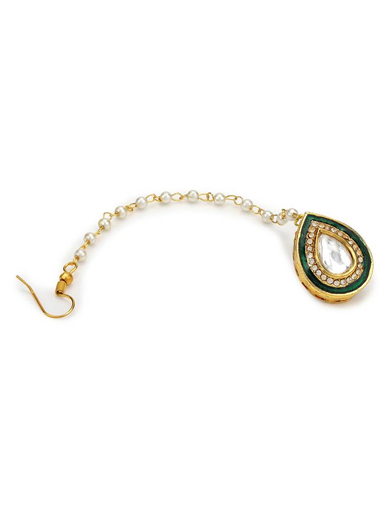 Kundan-Studded & Pearl Beaded Maang Tikka : RRMJ22-40
