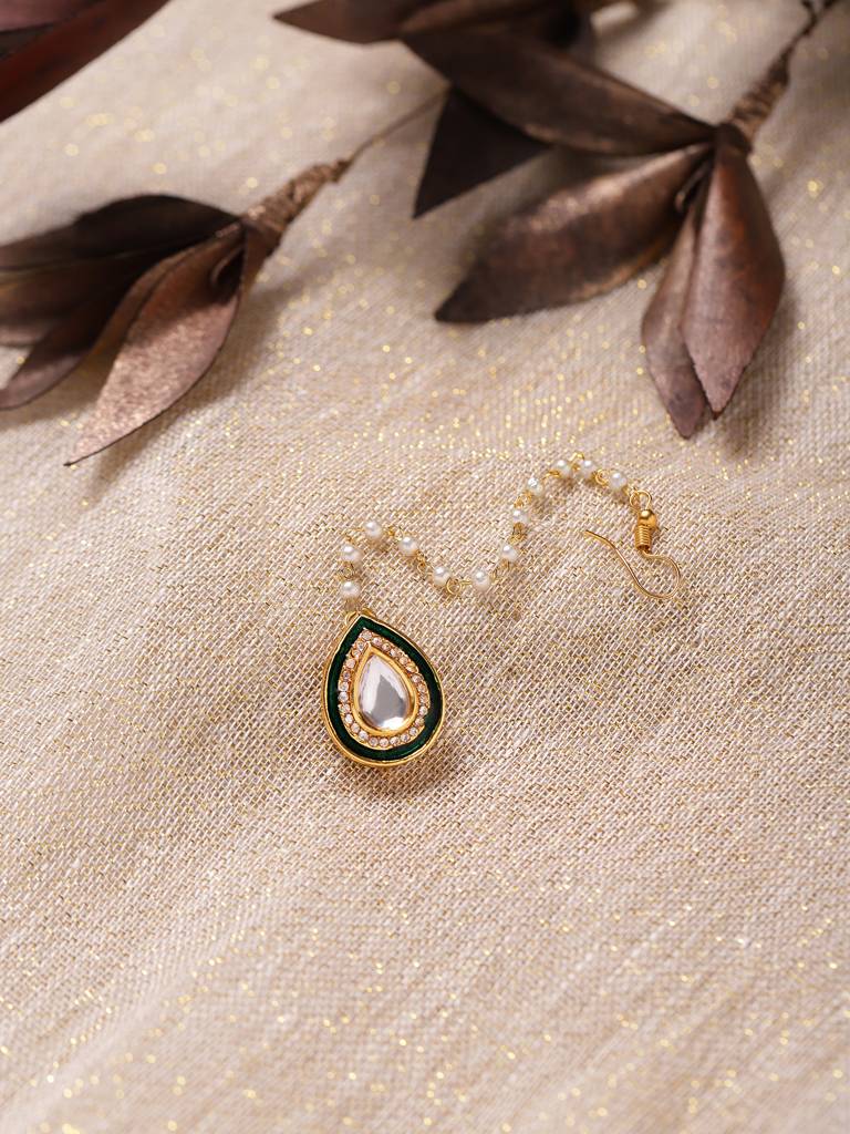 Kundan-Studded & Pearl Beaded Maang Tikka : RRMJ22-40