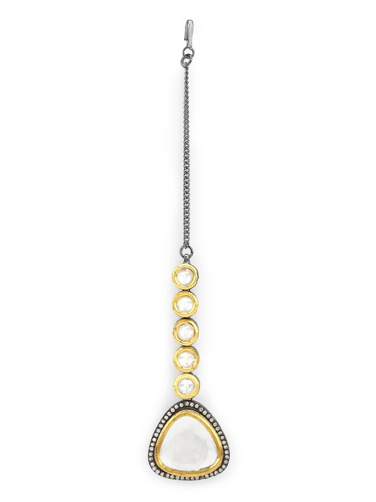 Silver-Plated Kundan Maang Tikka : RRMJ22-44