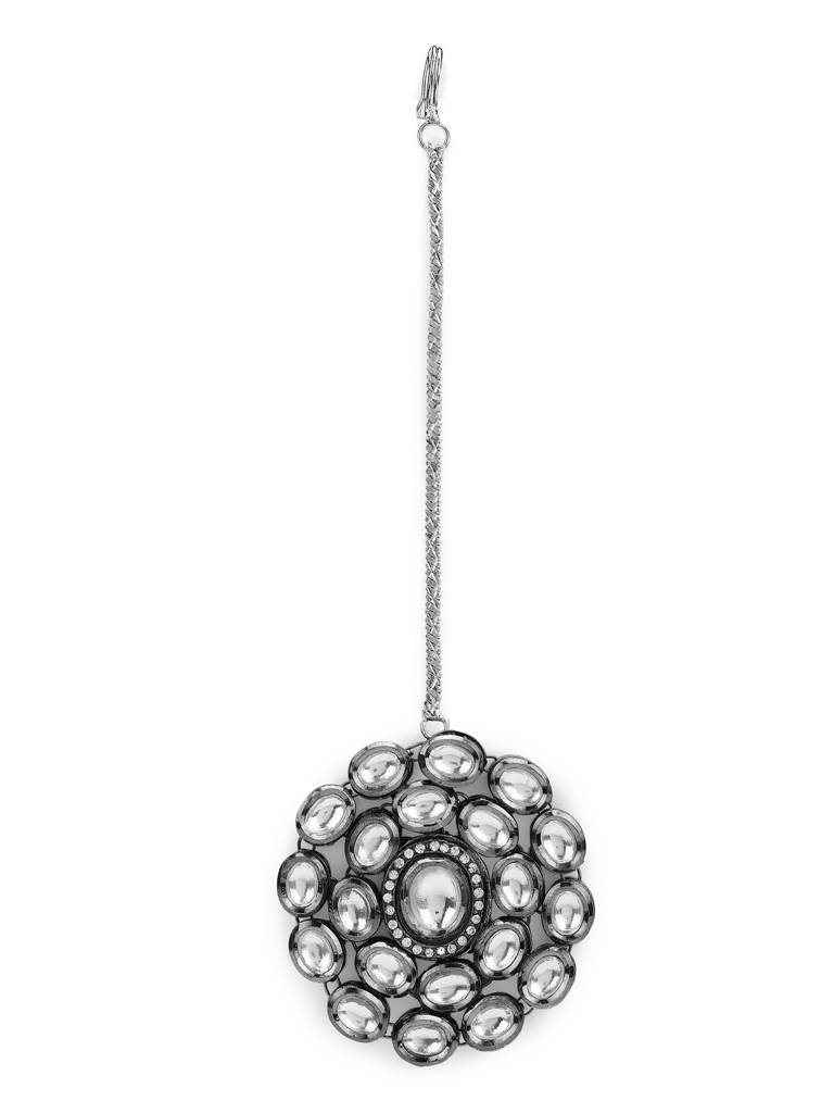 Black Rhodium Plated Kundan Mangtikka : RRMJ22-46