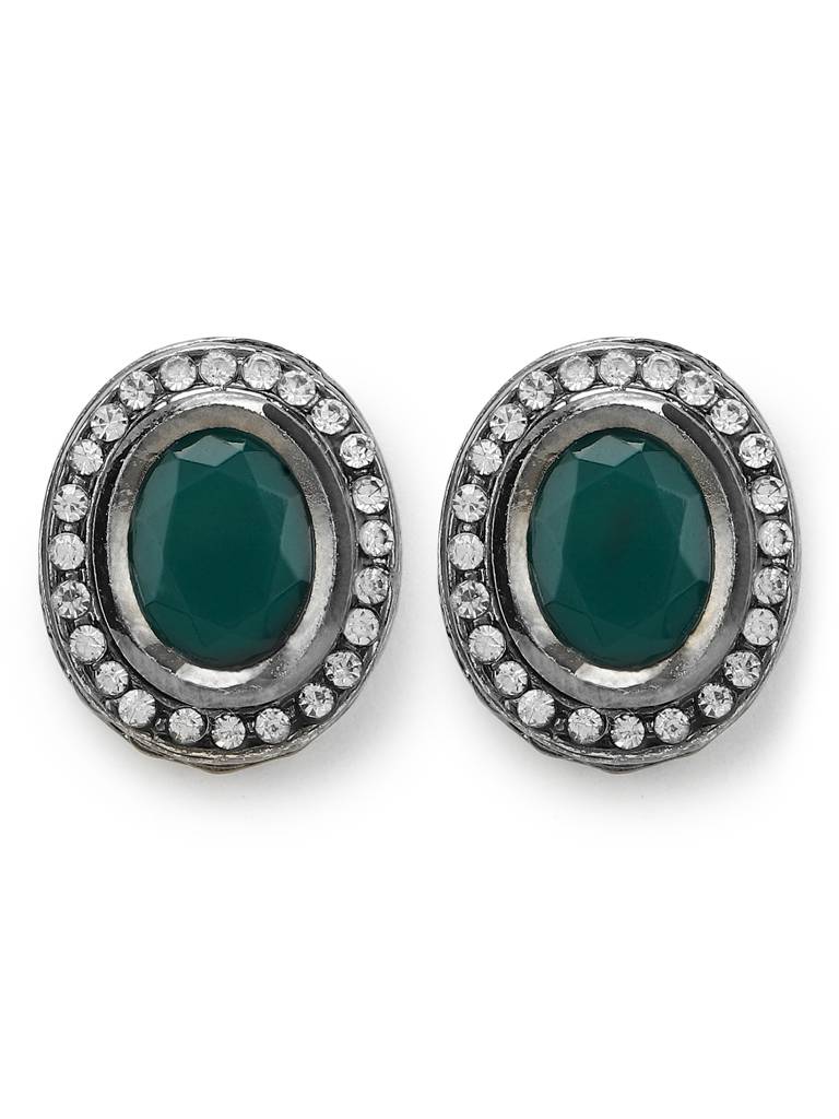 Oval Crystal Green Kundan Studs : RRMJ22-49